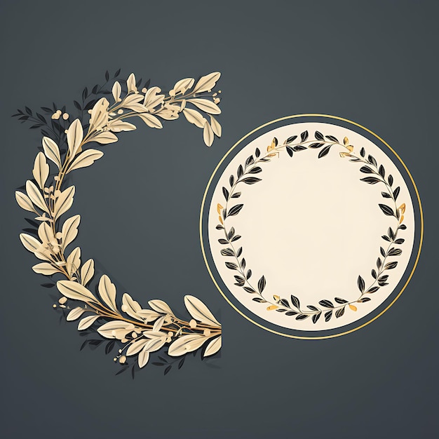Cartão de etiqueta com padrão grego circular, paleta de cores marfim e dourada, design 2D, criativo, antigo e tradicional