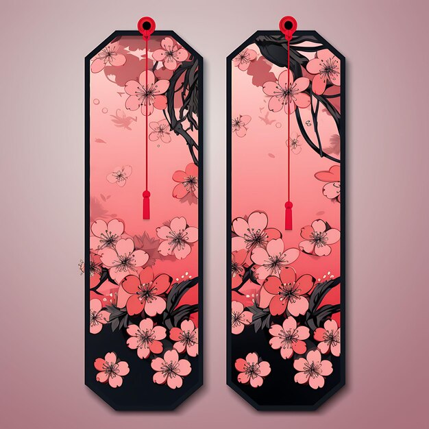 Cartão de etiqueta com padrão japonês hexagonal flor de cerejeira rosa colo 2D design criativo antigo tradicional