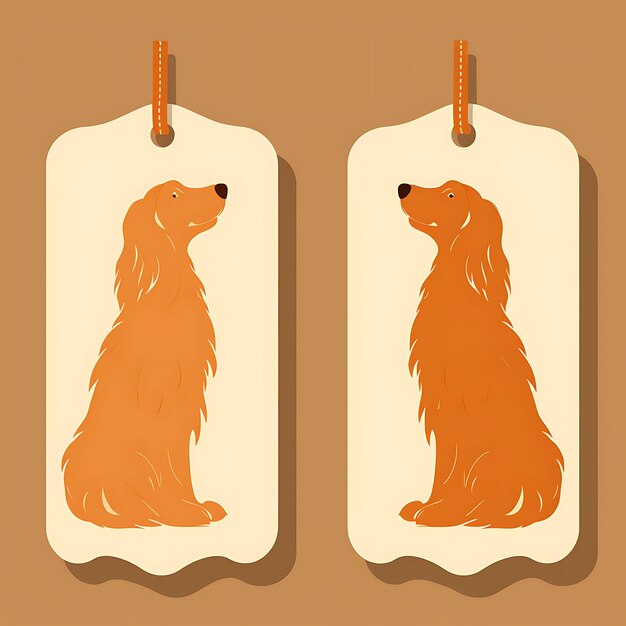 Foto cartão de etiqueta de cachorro golden retriever papel kraft silhueta de cachorro ora 2d vector design coleção cartão plano