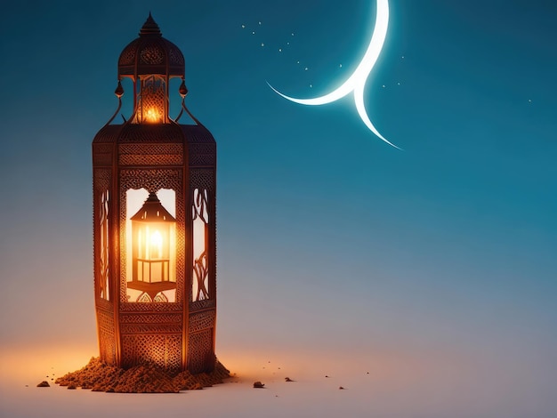 Cartão de felicitações Eid al adha com lanterna árabe e lua