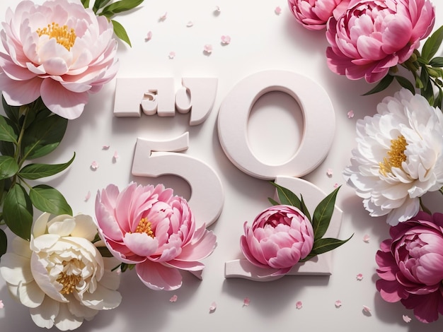 Cartão de felicitações Peony Flowers cinquenta aniversários
