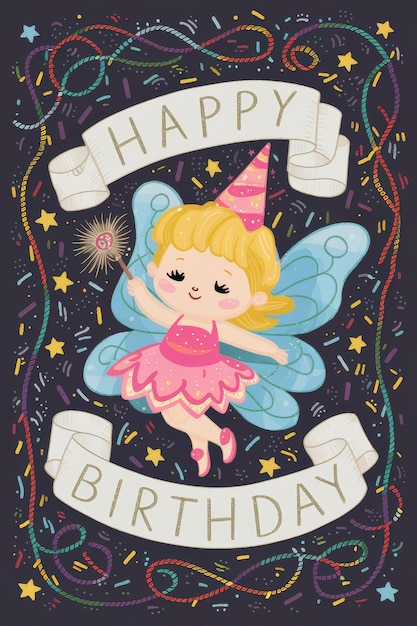 Foto cartão de feliz aniversário com fada