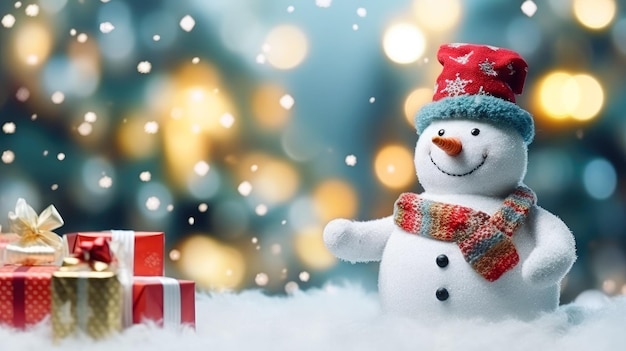 Cartão de feliz ano novo e feliz natal com espaço de cópia de boneco de neve