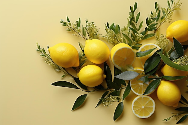 Foto cartão de férias para o ano novo judaico sukkot símbolos tradicionais em fundo amarelo