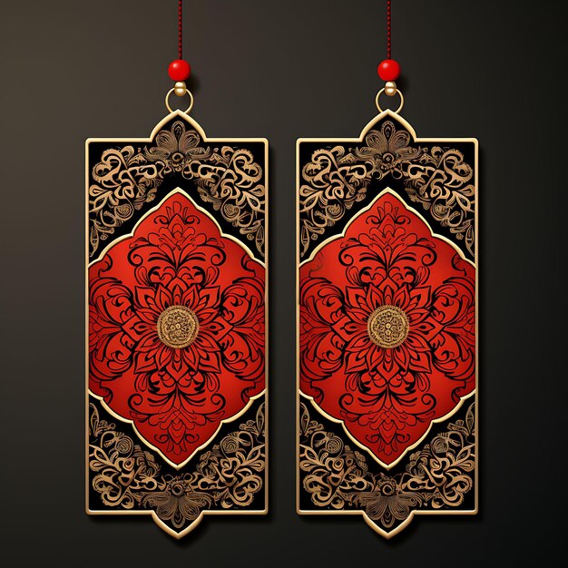 Foto cartão de identificação de padrão indiano em forma de diamante cor vermelha vibrante sil design 2d criativo antigo tradicional