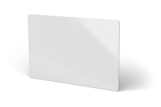 Cartão de identificação de plástico branco com maquete de modelo de cantos arredondados isolado em branco