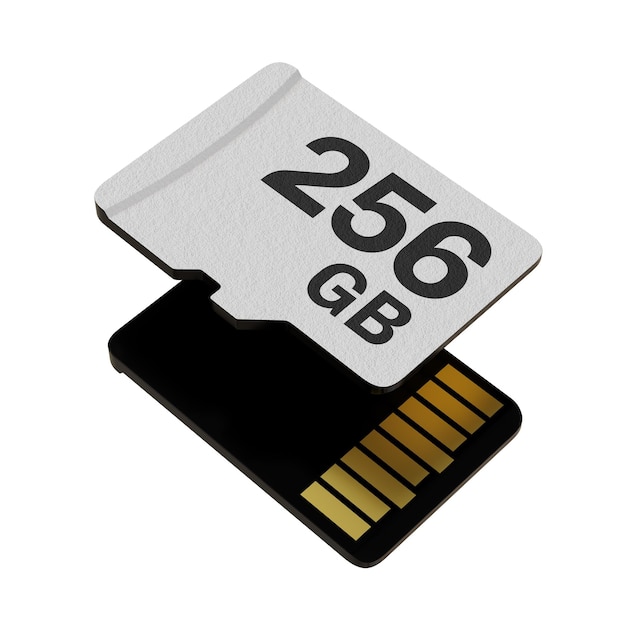 Foto cartão de memória com capacidade de 256 gb e disco de armazenamento flash microsd