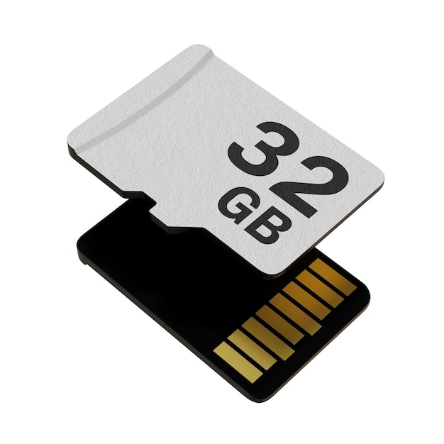 Foto cartão de memória com capacidade de 32 gb e disco de armazenamento flash microsd