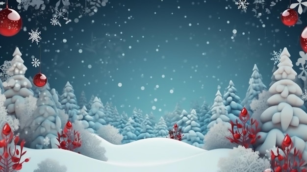 cartão de natal com uma floresta e árvores cobertas de neve vetor grátis