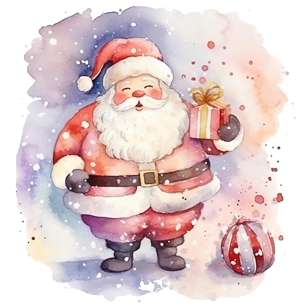 Cartão de natal em aquarela com Papai Noel Generative AI