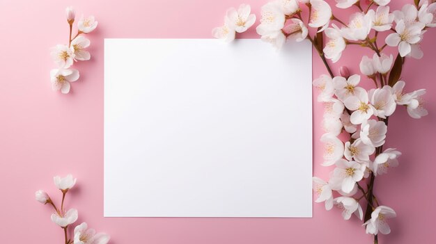 Cartão de papel em branco com moldura de flor de flor espaço de visualização superior para texto