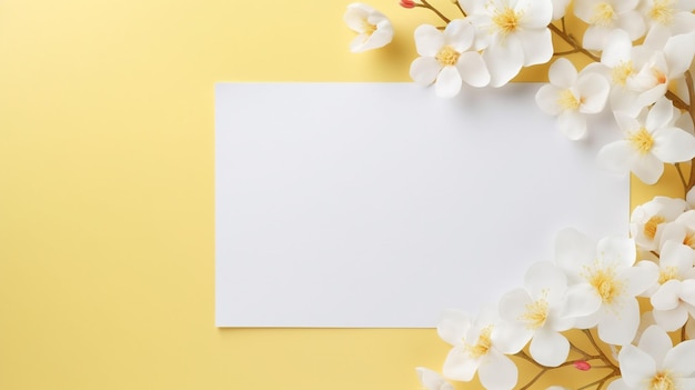 Cartão de papel em branco com moldura de flor de flor espaço de visualização superior para texto