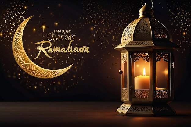 Cartão de Ramadan kareem com lanterna e datas na escuridão