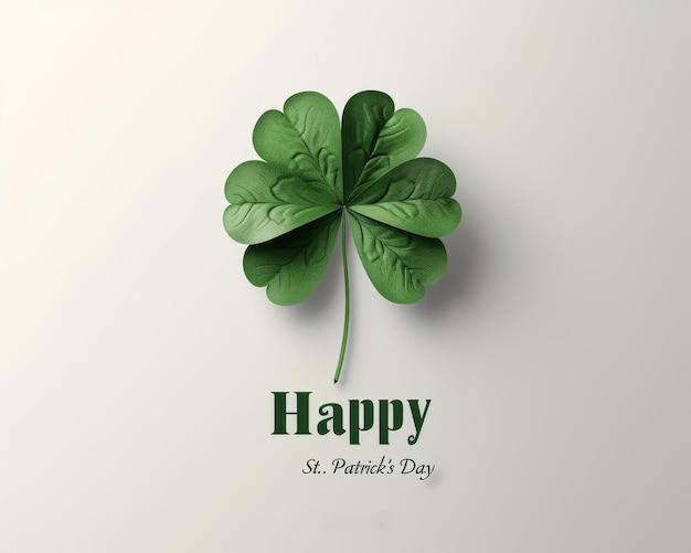 Cartão de saudação com texto Feliz Dia de São Patrício tons verdes em fundo branco trevo cultura irlandesa