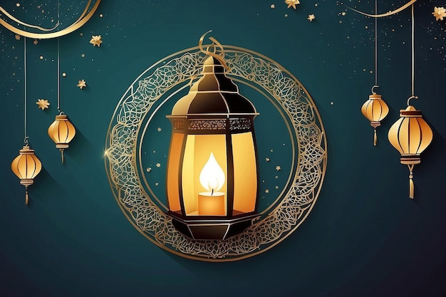 Cartão de saudação de celebração do Ramadan Kareem com lanterna criativa