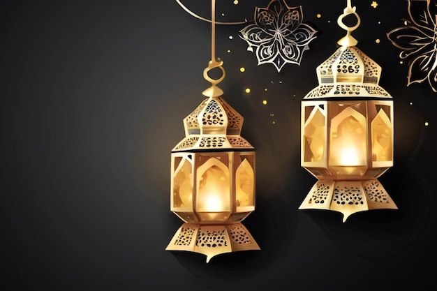 Cartão de saudação de celebração do Ramadan Kareem com lanterna criativa