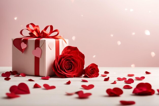 Cartão de saudação de Dia dos Namorados com corações e rosas