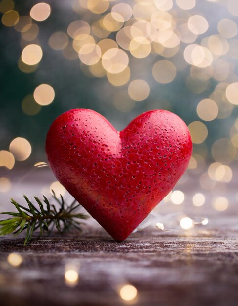 Cartão de saudação de Dia dos Namorados de coração vermelho Bokeh fundo