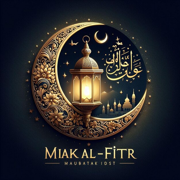 cartão de saudação de Eid al Fitr tema de Eid Mubarak criativo