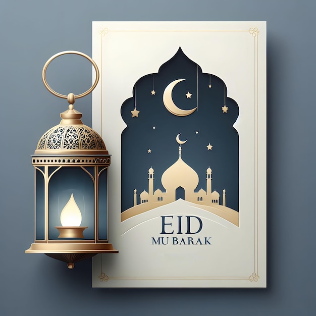 Cartão de saudação de Eid Mubarak Ramadan Kareem Ilustração vetorial de fundo