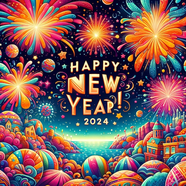 Cartão de saudação de Feliz Ano Novo 2024