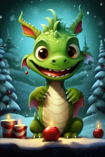 Cartão de saudação de Natal com símbolo de dragão verde engraçado de 2024