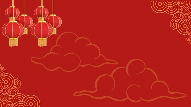 Cartão de saudação do Ano Novo Chinês Cores tradicionais padrões nuvens em chinês japonês e coreano