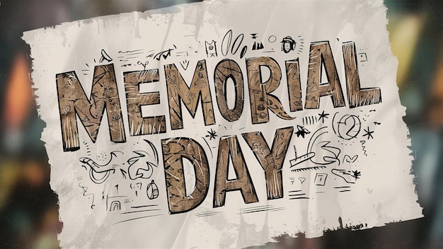 Foto cartão de saudação do memorial day esboço desenhado à mão do memorial day tipografia vintage generative ai