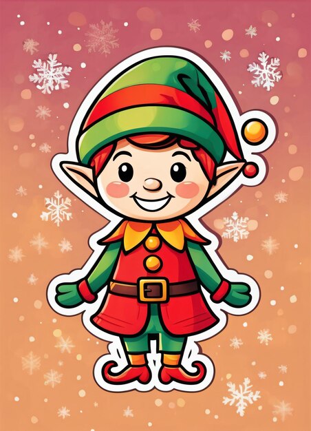Cartão De Saudações Ilustração de Elfo de Natal Fofo
