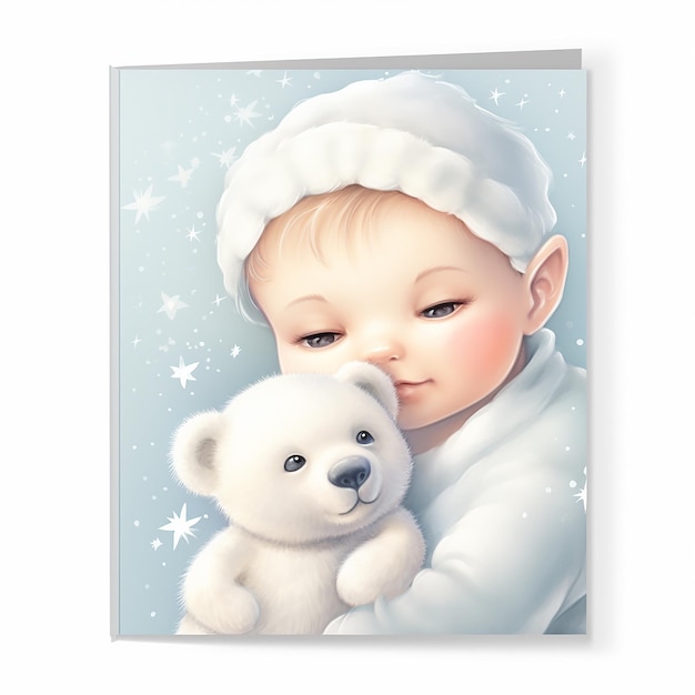 cartão de ursinho de pelúcia e menino