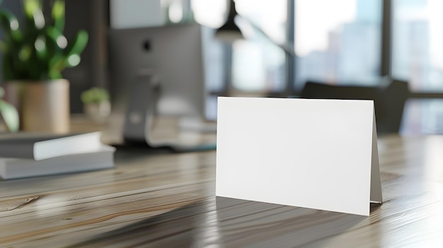 Foto cartão de visita branco em branco em mesa de escritório moderna para branding e marketing