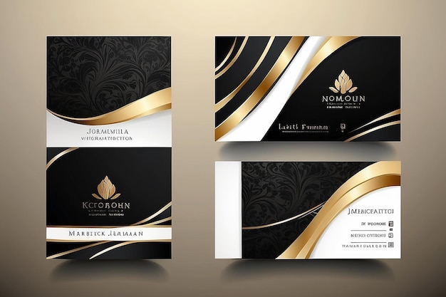 Cartão de visita de luxo com fundo preto e branco Design elegante dourado