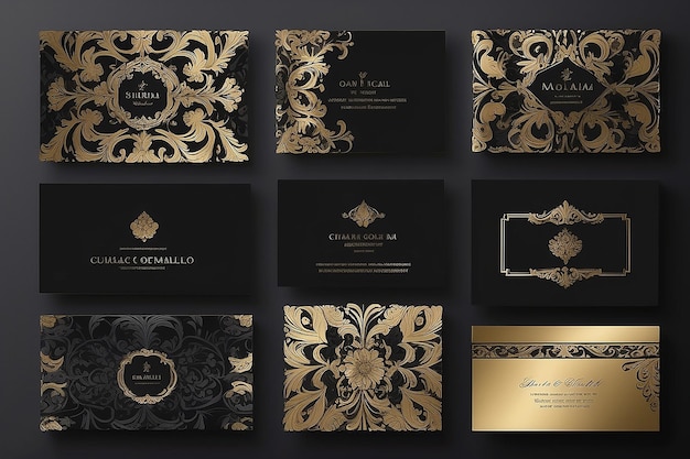 Cartão de visita de luxo Paleta sofisticada preta e dourada