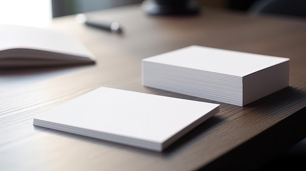 Cartão de visita em branco para maquete de fundo de papel texturizado branco na mesa