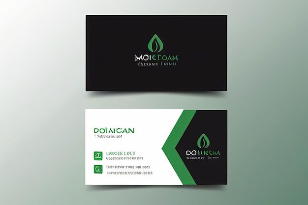 Foto cartão de visita horizontal verde e preto com apresentação dianteira e traseira