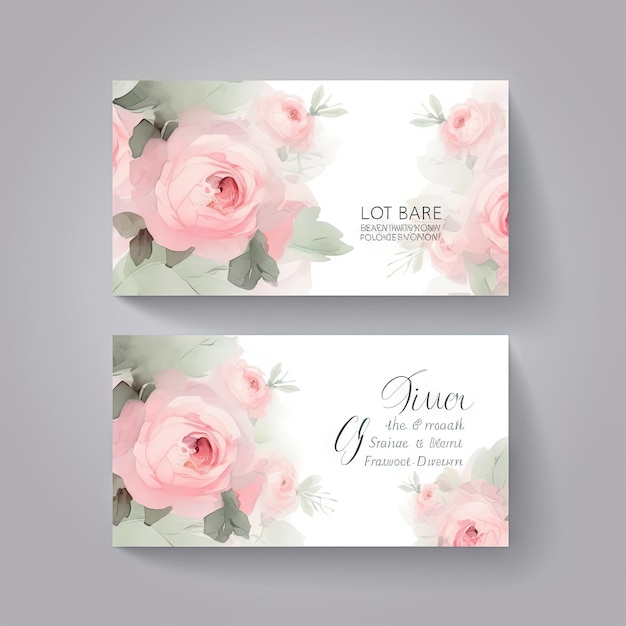 Cartão de visita rosa claro fosco cor canto direito estilo aquarela três flores rosas cor de rosa