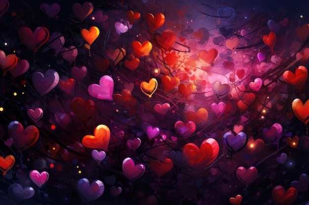 Cartão do Dia dos Namorados com padrão de corações coloridos