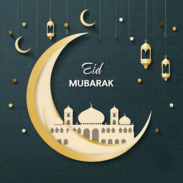 Cartão Eid Mubarak Desenho de saudações islâmicas ilustração de cartão Eid