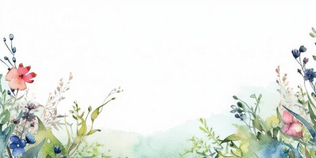 Foto cartão floral quadro de aquarela desenhando flores selvagens de prado copiar espaço