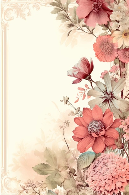 Foto cartão floral vintage um cartão de estilo vintage adornado com flores pastel e rendagenerado com ia