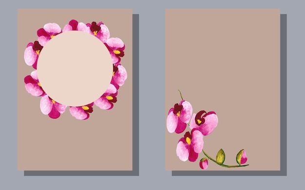 Foto cartão para uma celebração de casamento ou aniversário com desenho à mão desenho de flor de orquídea aquarela