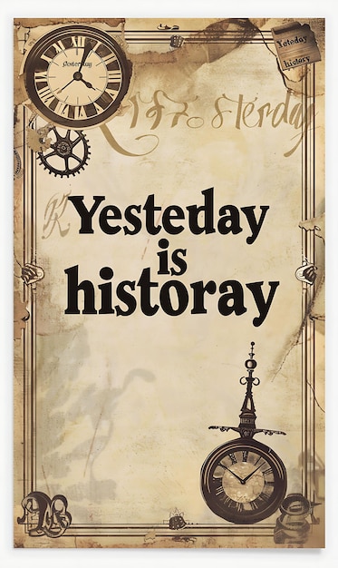 Foto cartão postal com tema de viagem no tempo com ilustração de borda de relógio vintage cartão postal vintage decorativo