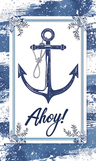 Cartão postal com tema náutico com moldura de âncora Ahoy Texto Mari Ilustração Cartão postal vintage decorativo