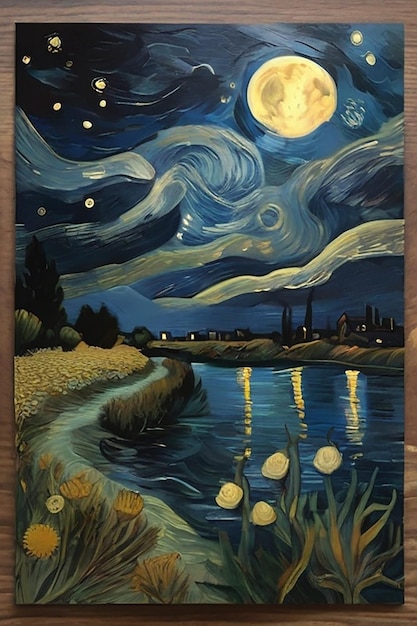 Cartão postal de boa noite estilo Van Gogh iluminação fraca beleza estética realista alta resolução