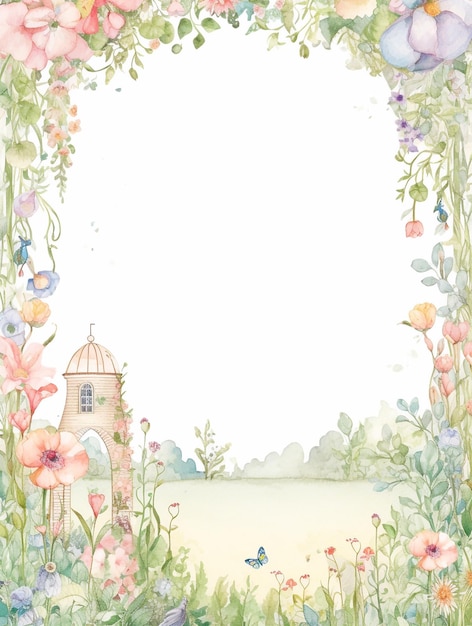 Foto cartão postal de convite de férias de uma garota bonita e flores selvagens