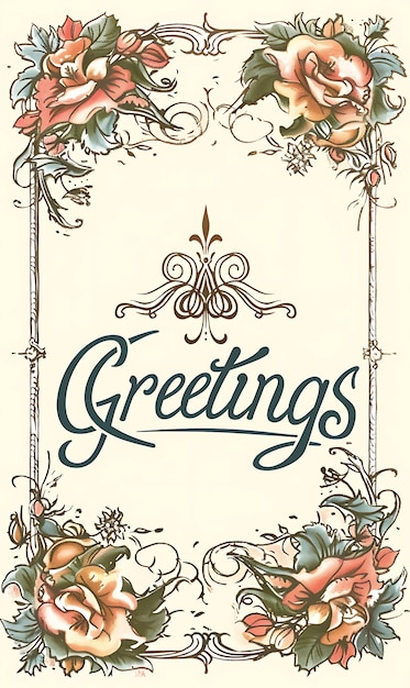 Foto cartão postal de estilo vitoriano com borda floral ornamentada ilustração de saudação cartão postal vintage decorativo