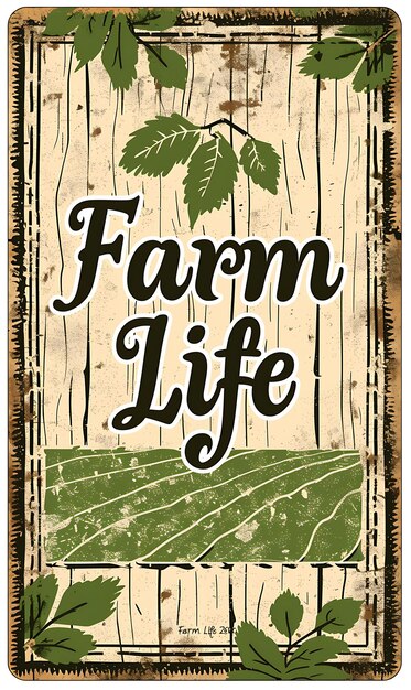 Cartão postal de fazenda rústica com tábua de madeira Fronteira de fazenda L Ilustração Cartão postal vintage decorativo