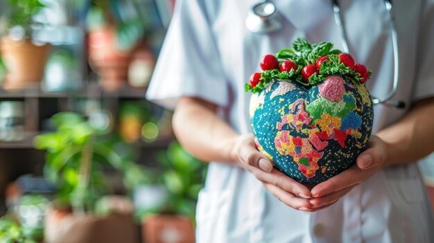 Cartão postal de feriado para o Dia Mundial da Saúde Coração nas mãos Día Mundial da Saúde Dia dos Trabalhadores Médicos