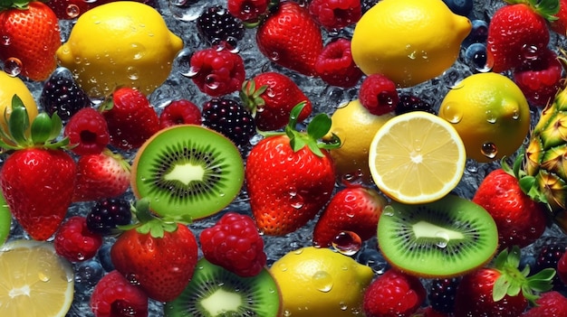 Cartão postal de fundo com imagens de espaço de cópia de frutas tropicais e exóticas IA gerada