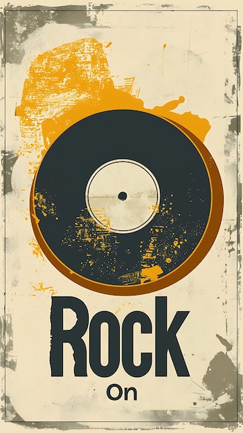 Cartão postal de música retrô com quadro de disco de vinil Rock on Text Ilustração Cartão postal vintage decorativo